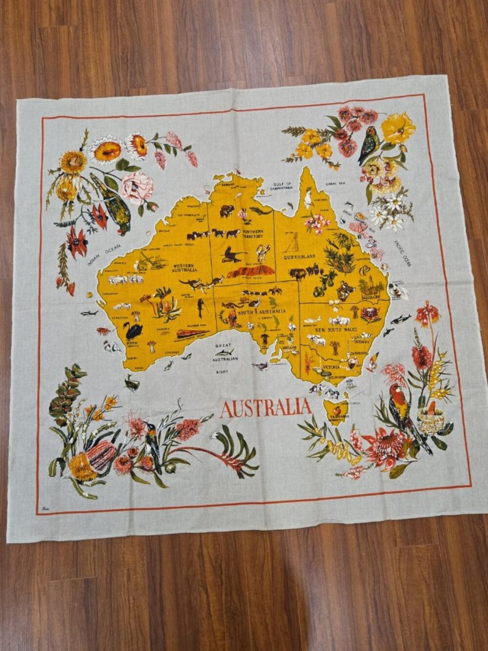 Australia Map Tablecloth Linen Cotton Made in Poland 50x50 Square